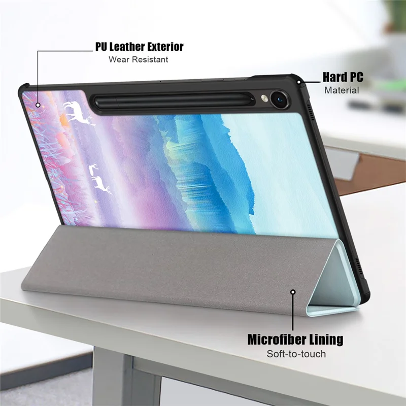 Per Samsung Galaxy Tab S9 FE sm-x510 sm-x516 Case Tri-fold Stand Pattern Printing Tablet Cover - Fantasy Deer