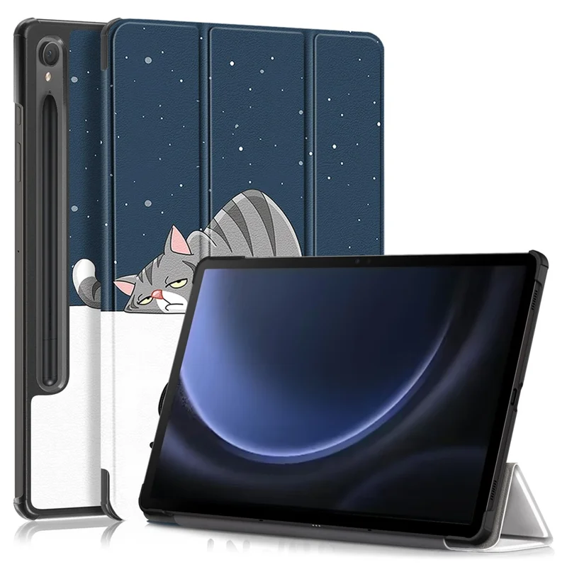 For Samsung Galaxy Tab S9 FE sm-x510 sm-x516 Case Tri-fold Stand Pattern Printing Tablet Cover - Cat
