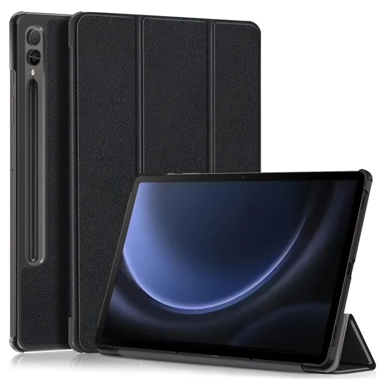 Für Samsung Galaxy Tab S9 FE+ SM-x610 / SM-616 Case Leder Tablet Cover mit Dreifaltigkeits-Ständer - Schwarz