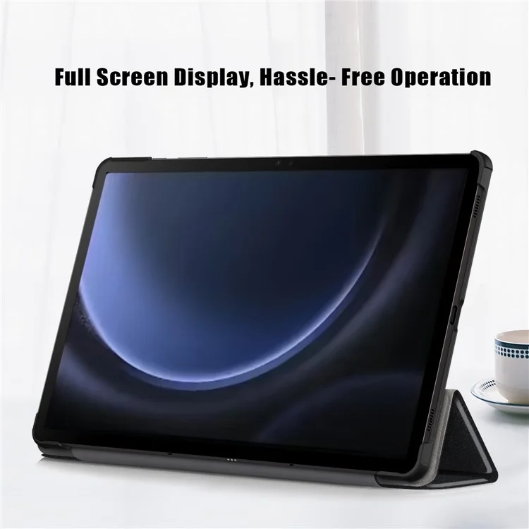 Für Samsung Galaxy Tab S9 FE+ SM-x610 / SM-616 Case Leder Tablet Cover mit Dreifaltigkeits-Ständer - Schwarz