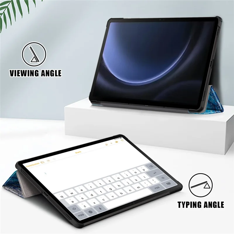 For Samsung Galaxy Tab S9 FE+ SM-x610 / SM-616 Case Tri-fold Stand Leather Tablet Cover - Wave
