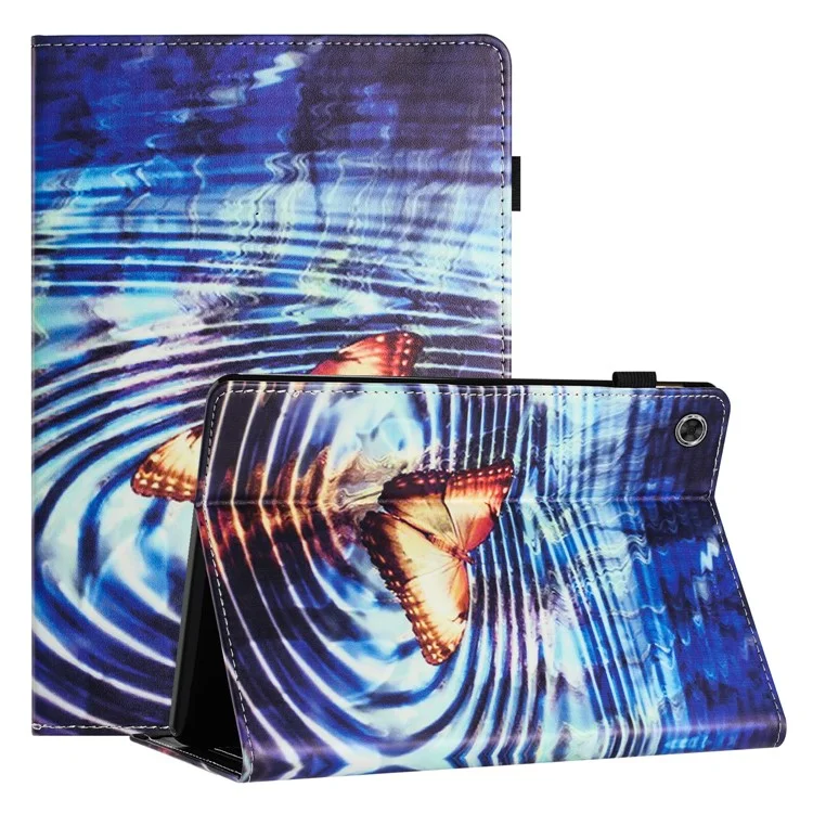 For Samsung Galaxy Tab A9+ Stand Protective Cover PU Leather Pattern Printing Tablet Case - Wave Butterfly