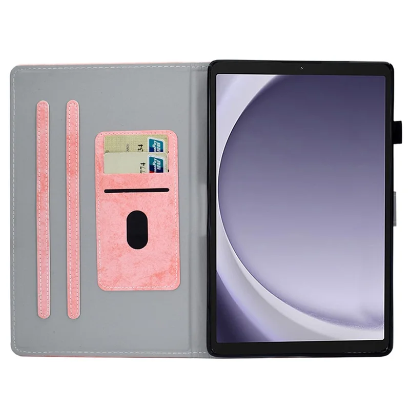 For Samsung Galaxy Tab A9 Leather Case Cloth Texture Card Holder Tablet Cover - Pink