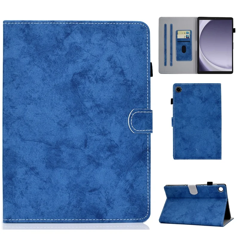 For Samsung Galaxy Tab A9 Leather Case Cloth Texture Card Holder Tablet Cover - Blue
