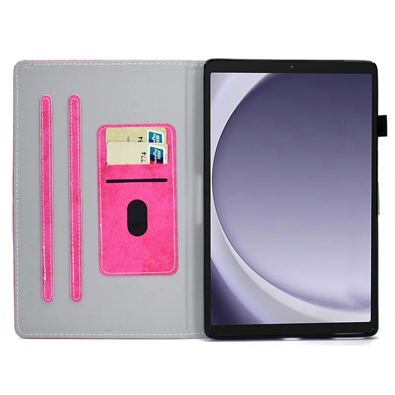 Чехол для планшета Samsung Galaxy Tab A9 из искусственной кожи с тканевой фактурой и держателем для карт - Роза