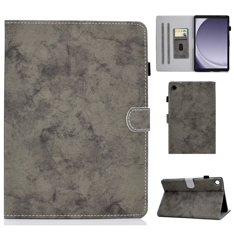 For Samsung Galaxy Tab A9+ Case Cloth Texture Card Slots Tablet Leather Cover - Grey