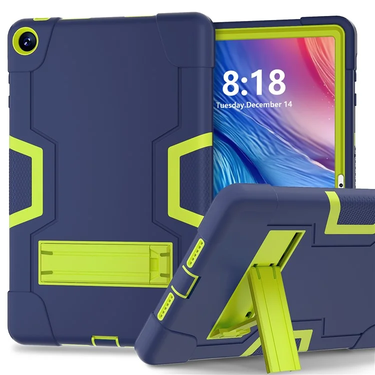 For Huawei MatePad SE 10.4-inch Robot Style Case Silicone + PC Color Contrast Kickstand Tablet Cover - Navy Blue / Yellow Green