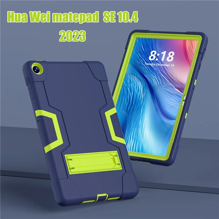 For Huawei MatePad SE 10.4-inch Robot Style Case Silicone + PC Color Contrast Kickstand Tablet Cover - Navy Blue / Yellow Green