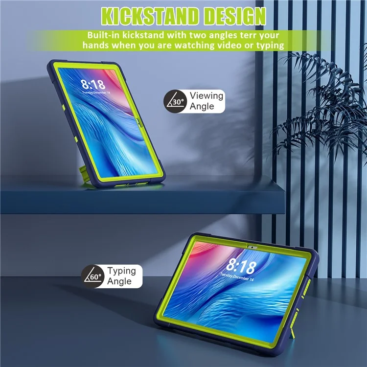 For Huawei MatePad SE 10.4-inch Robot Style Case Silicone + PC Color Contrast Kickstand Tablet Cover - Navy Blue / Yellow Green