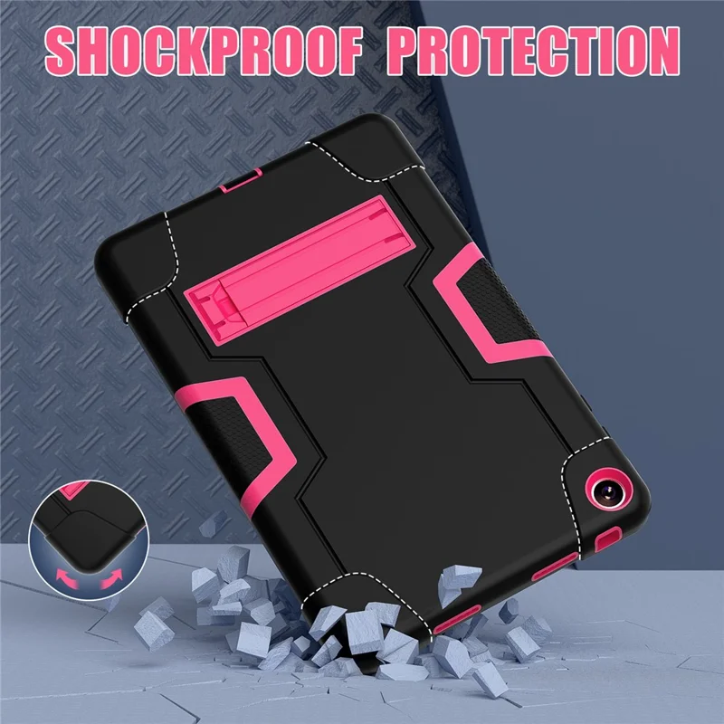 Per custodia Huawei MatePad SE da 10,4 pollici in stile robot, in silicone + PC con contrasto di colore e supporto pieghevole - Nero / Rosa Rosso