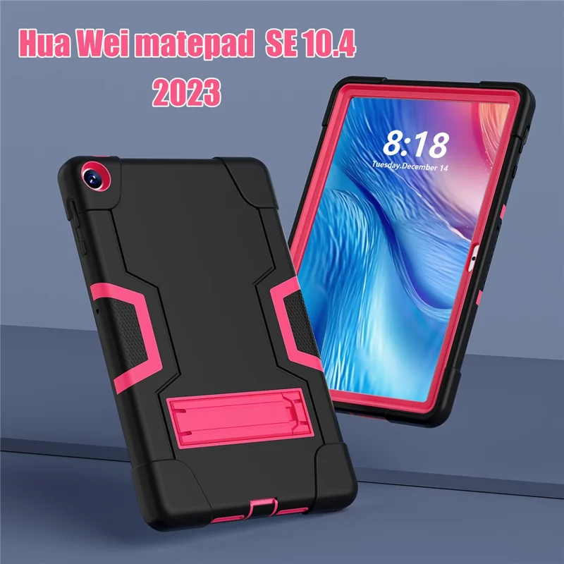 Per custodia Huawei MatePad SE da 10,4 pollici in stile robot, in silicone + PC con contrasto di colore e supporto pieghevole - Nero / Rosa Rosso