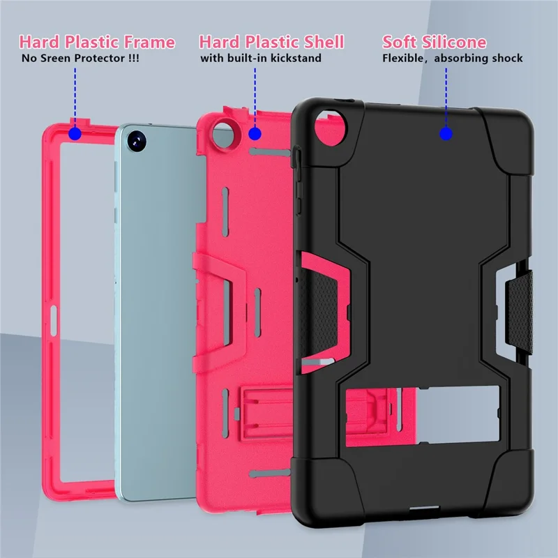 Per custodia Huawei MatePad SE da 10,4 pollici in stile robot, in silicone + PC con contrasto di colore e supporto pieghevole - Nero / Rosa Rosso