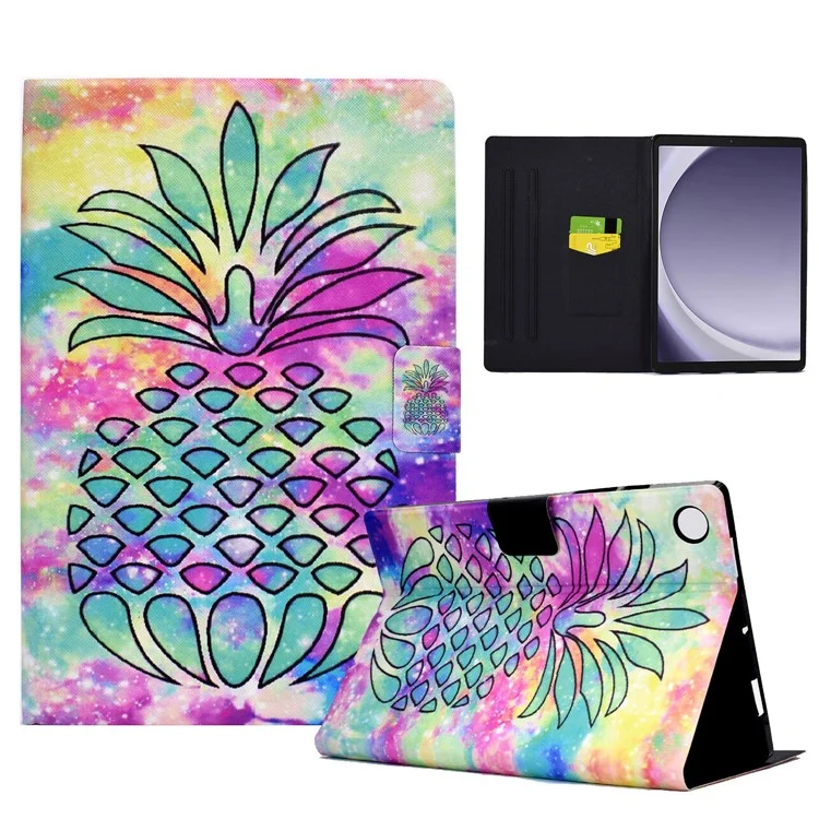 For Samsung Galaxy Tab A9 Case Card Slots PU Leather Tablet Cover - Colorful Pineapple