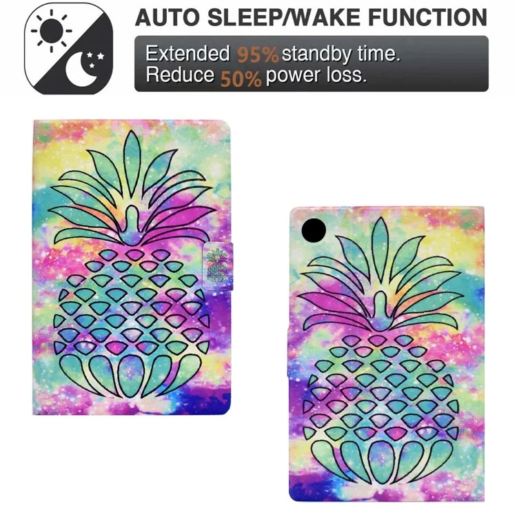 For Samsung Galaxy Tab A9 Case Card Slots PU Leather Tablet Cover - Colorful Pineapple