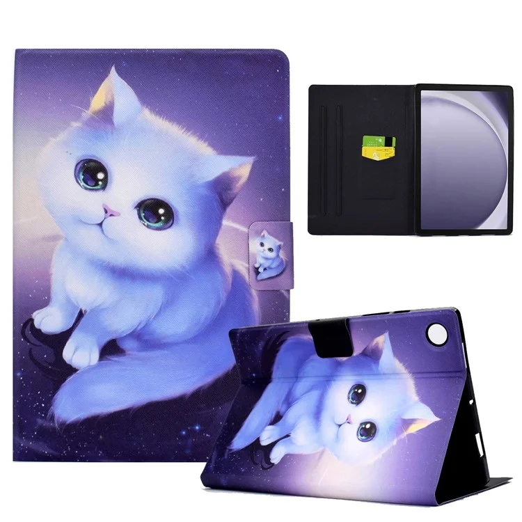 Für Samsung Galaxy Tab A9+ Case Pattern Print Leather Tablet Cover mit Kartenfächern - Katze