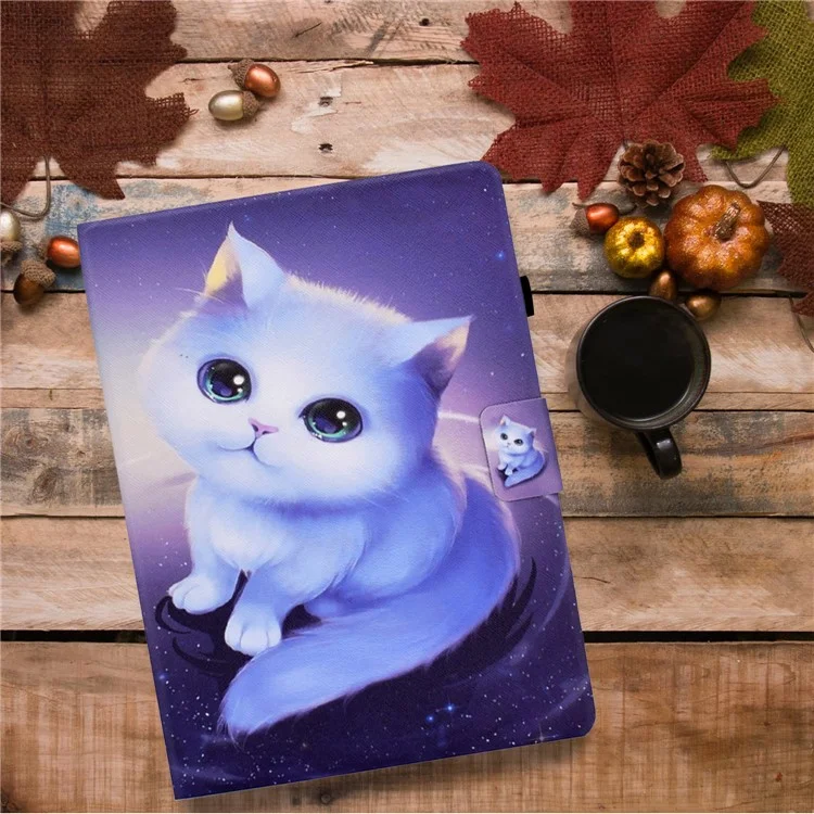 Für Samsung Galaxy Tab A9+ Case Pattern Print Leather Tablet Cover mit Kartenfächern - Katze
