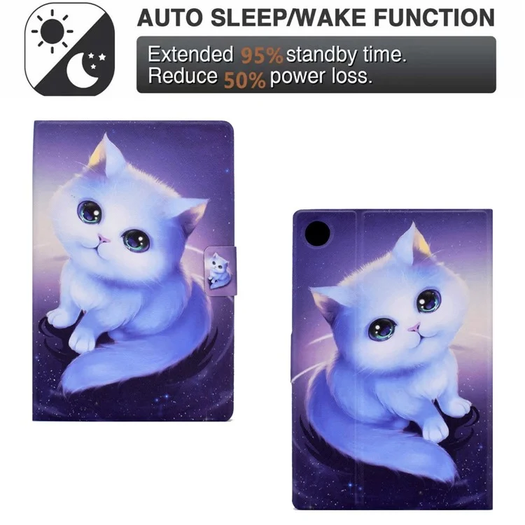 Für Samsung Galaxy Tab A9+ Case Pattern Print Leather Tablet Cover mit Kartenfächern - Katze