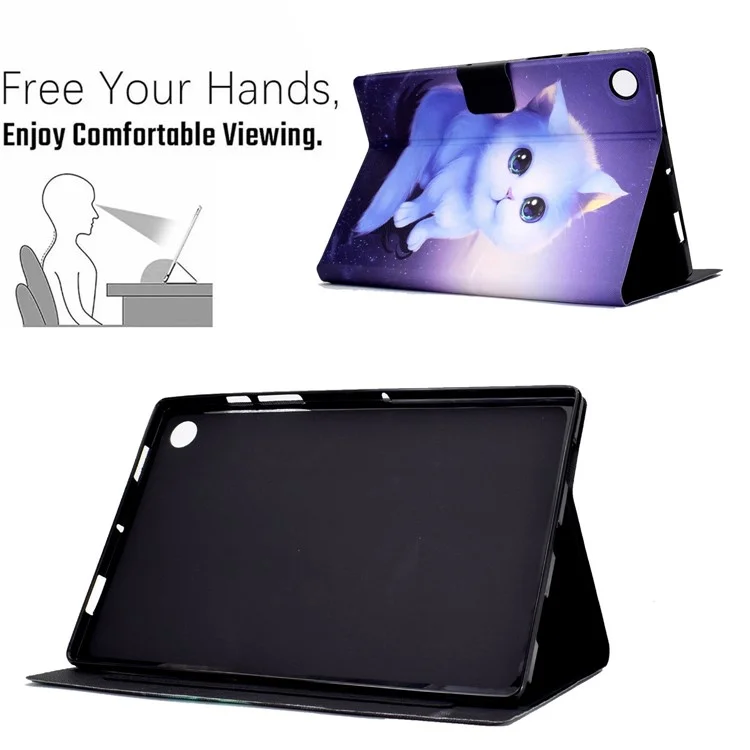 Für Samsung Galaxy Tab A9+ Case Pattern Print Leather Tablet Cover mit Kartenfächern - Katze