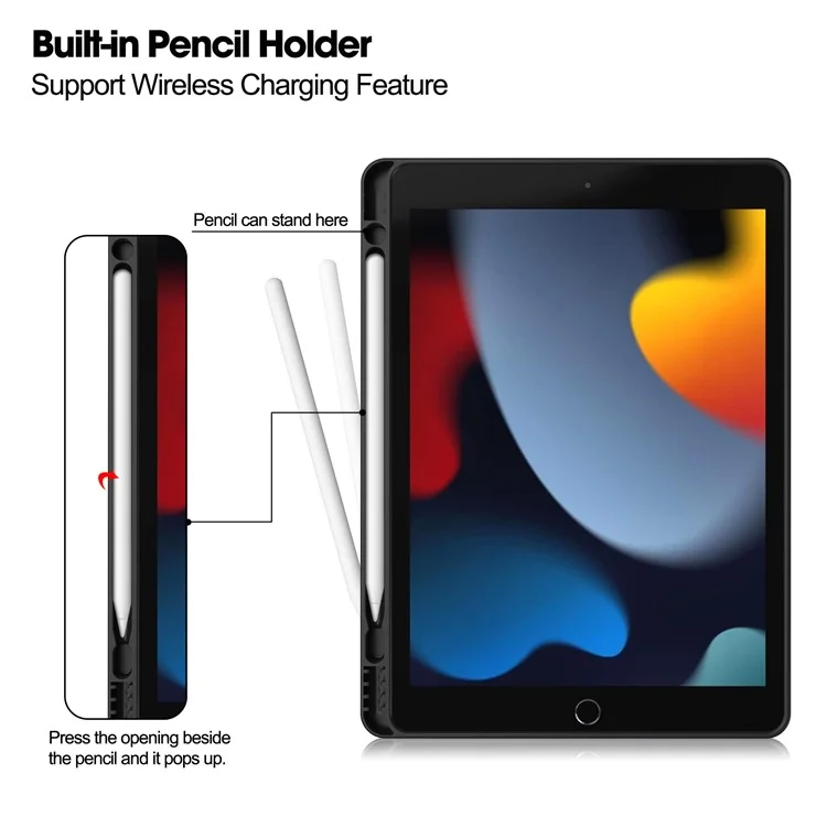 Per Ipad 10.2 (2019) /(2020) /(2021) Case PU Leather Stand Auto Wake / Coperchio Del Tablet Per Dormire Con Supporto Per Carta - Nero