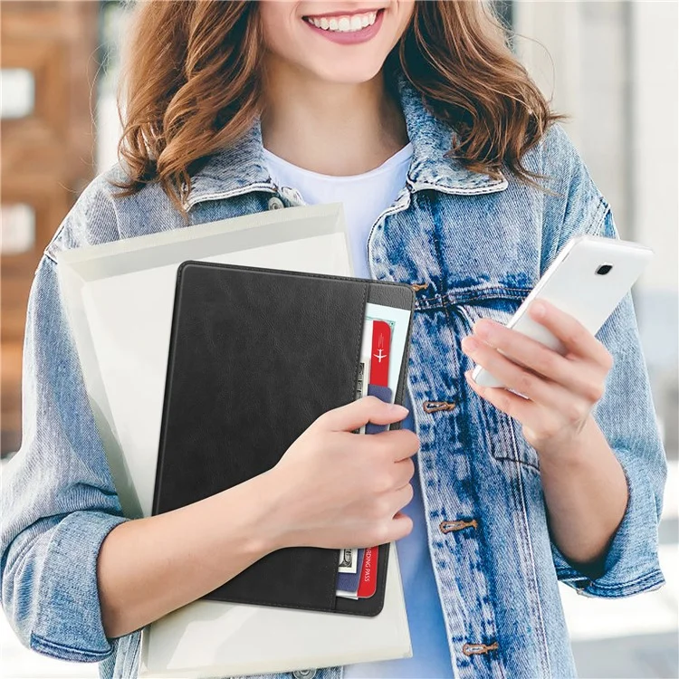 Чехол для iPad 10.2 (2019) / (2020) / (2021) из искусственной кожи со стойкой, с автоматическим режимом ожидания/пробуждения и держателем для карт - черный