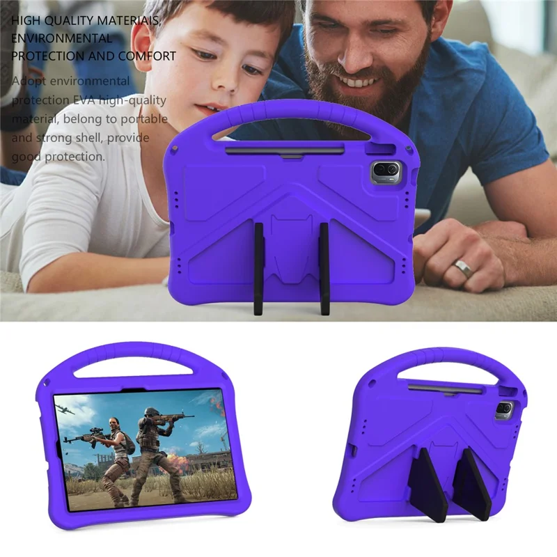 For Xiaomi Pad 6 / Pad 6 Pro / Huawei MatePad SE 11 Kids Tablet Case Handle Kickstand Rugged EVA Cover - Purple