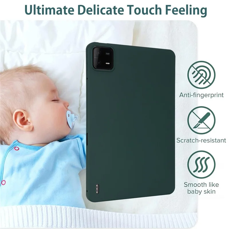 For Xiaomi Pad 6 / Pad 6 Pro Case Four Corners Airbag Skin-Touch TPU Tablet Cover - Blackish Green