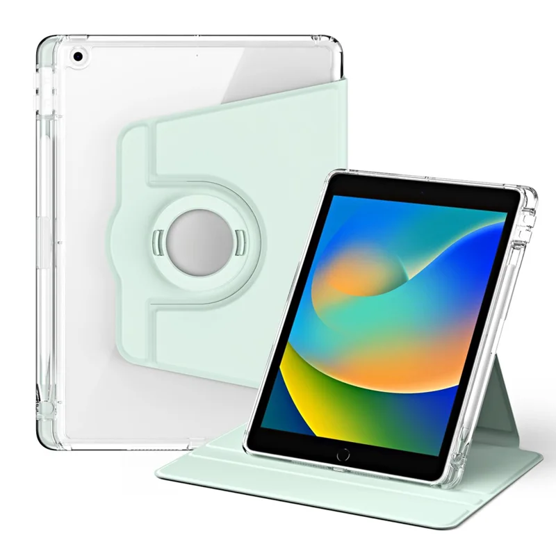 For iPad 10.2 (2021) / (2019) / (2020) Kickstand Case PU+Acrylic Detachable Tablet Cover - Light Green
