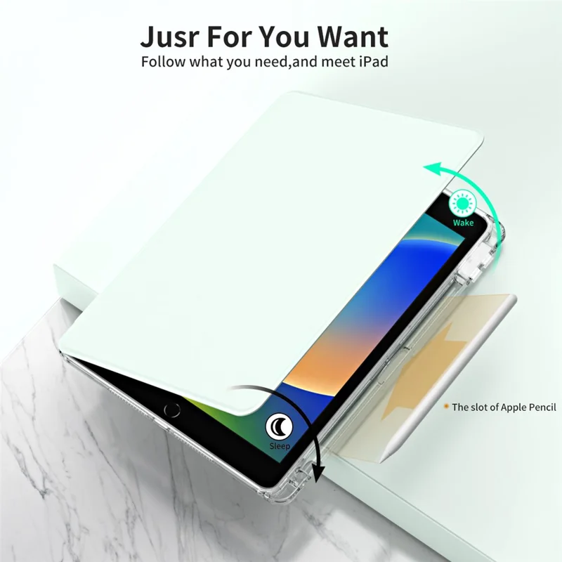 For iPad 10.2 (2021) / (2019) / (2020) Kickstand Case PU+Acrylic Detachable Tablet Cover - Light Green