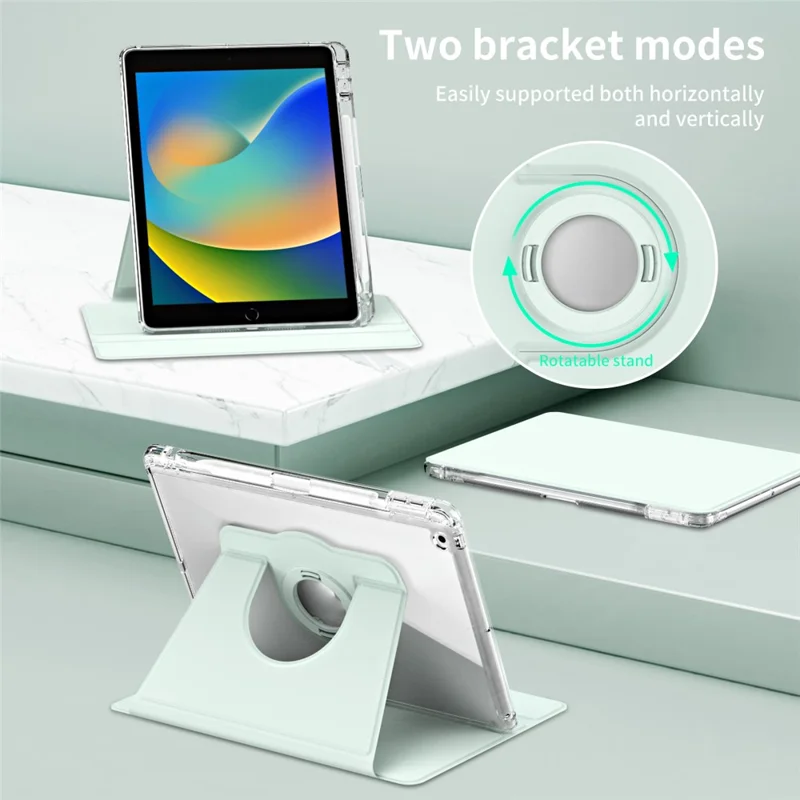 For iPad 10.2 (2021) / (2019) / (2020) Kickstand Case PU+Acrylic Detachable Tablet Cover - Light Green