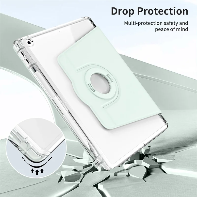 For iPad 10.2 (2021) / (2019) / (2020) Kickstand Case PU+Acrylic Detachable Tablet Cover - Light Green