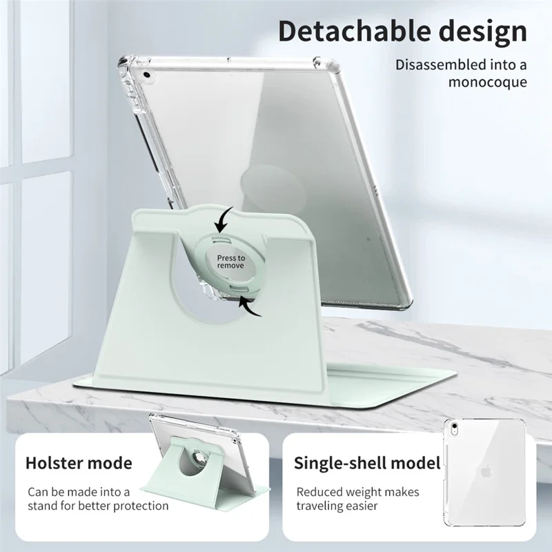 For iPad 10.2 (2021) / (2019) / (2020) Kickstand Case PU+Acrylic Detachable Tablet Cover - Light Green