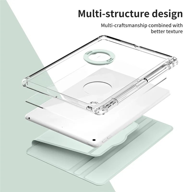 For iPad 10.2 (2021) / (2019) / (2020) Kickstand Case PU+Acrylic Detachable Tablet Cover - Light Green