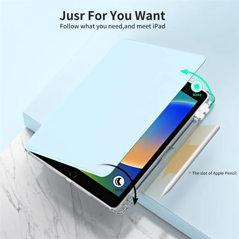 For iPad 10.2 (2021) / (2019) / (2020) Kickstand Case PU+Acrylic Detachable Tablet Cover - Baby Blue
