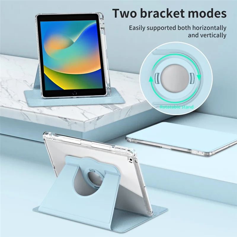 For iPad 10.2 (2021) / (2019) / (2020) Kickstand Case PU+Acrylic Detachable Tablet Cover - Baby Blue