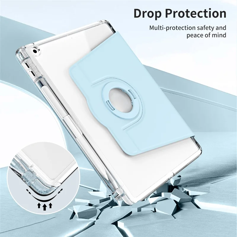 For iPad 10.2 (2021) / (2019) / (2020) Kickstand Case PU+Acrylic Detachable Tablet Cover - Baby Blue