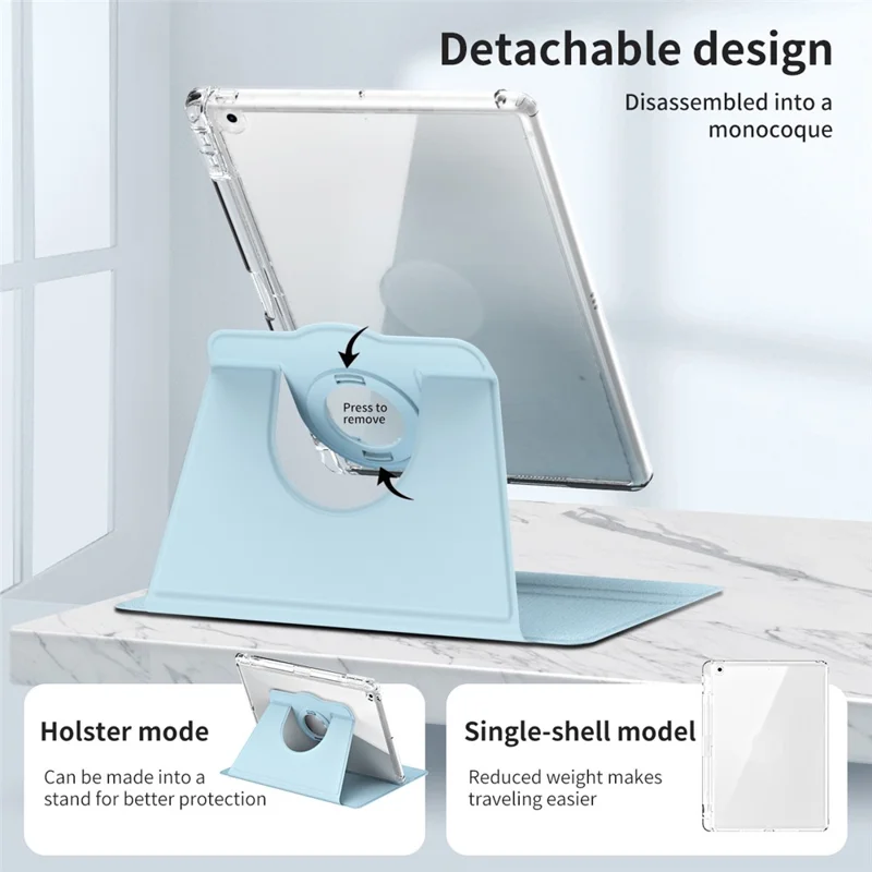 For iPad 10.2 (2021) / (2019) / (2020) Kickstand Case PU+Acrylic Detachable Tablet Cover - Baby Blue