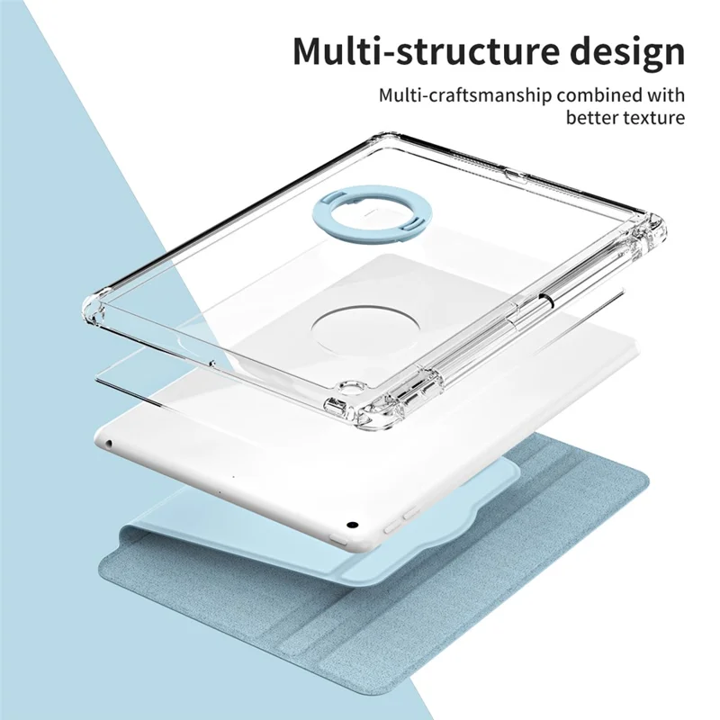 For iPad 10.2 (2021) / (2019) / (2020) Kickstand Case PU+Acrylic Detachable Tablet Cover - Baby Blue