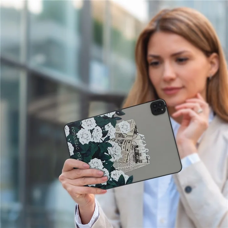 For iPad Pro 11 (2020)(2021)(2022) Case Pattern Printing PC+TPU Tablet Cover - White Rose