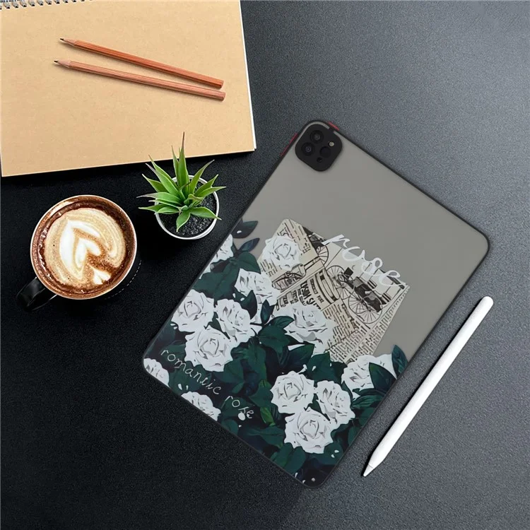 For iPad Pro 11 (2020)(2021)(2022) Case Pattern Printing PC+TPU Tablet Cover - White Rose