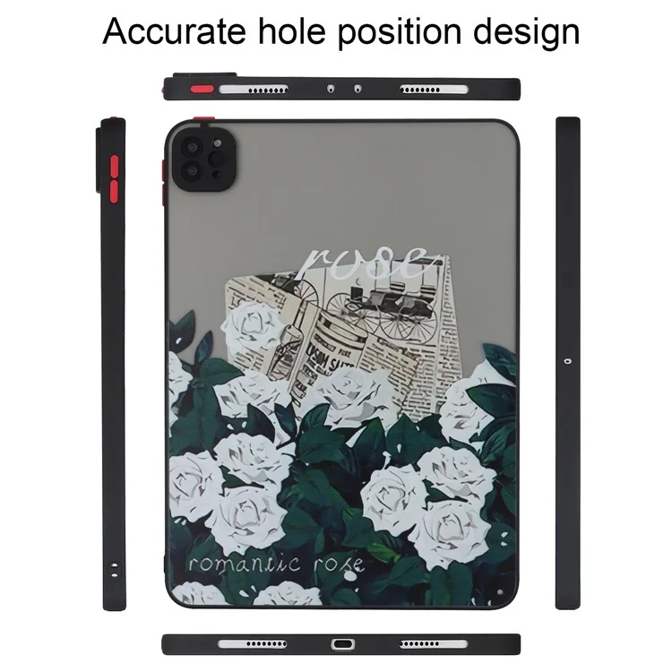 For iPad Pro 11 (2020)(2021)(2022) Case Pattern Printing PC+TPU Tablet Cover - White Rose