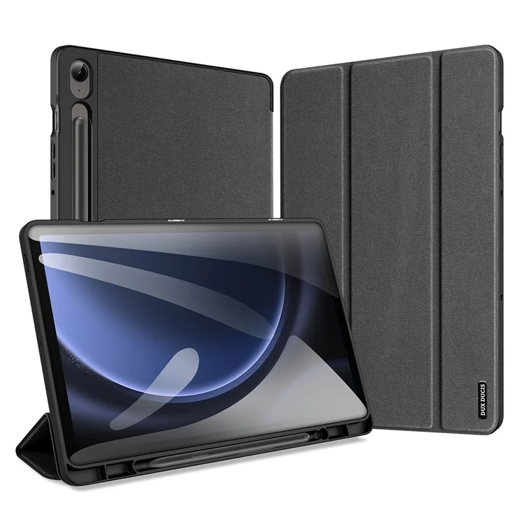 DUX DUCIS Domo Series pour Samsung Galaxy Tab S9 FE Étui Tri-fold Stand Cuir Smart Folio Housse de Tablette - Noir