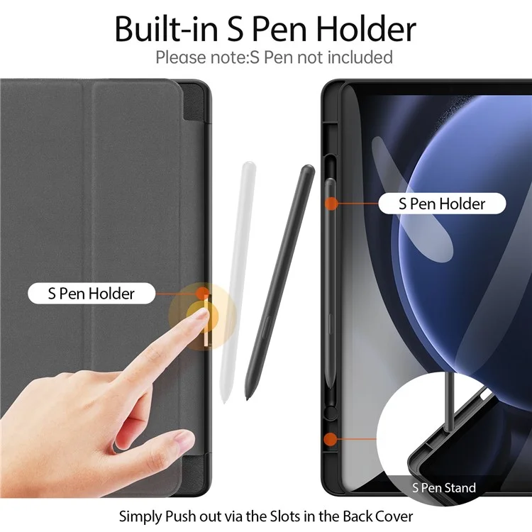 DUX DUCIS Domo Series pour Samsung Galaxy Tab S9 FE Étui Tri-fold Stand Cuir Smart Folio Housse de Tablette - Noir