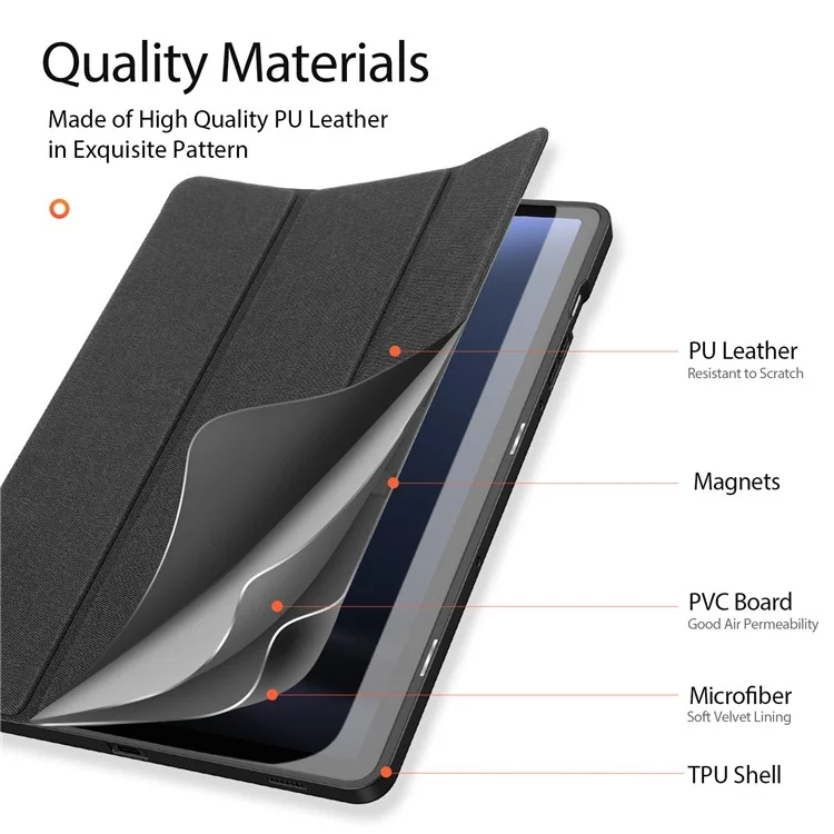 DUX DUCIS Domo Series pour Samsung Galaxy Tab S9 FE Étui Tri-fold Stand Cuir Smart Folio Housse de Tablette - Noir