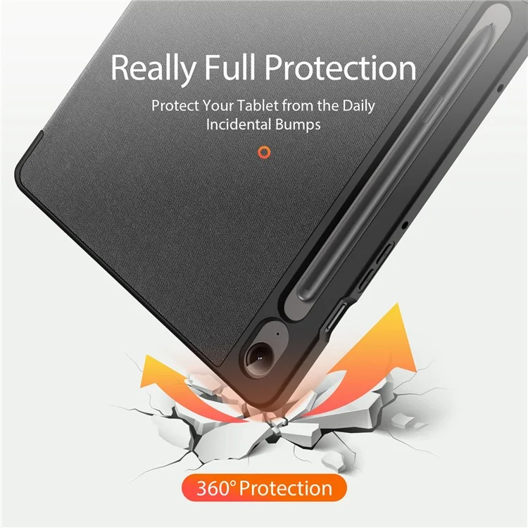 DUX DUCIS Domo Series pour Samsung Galaxy Tab S9 FE Étui Tri-fold Stand Cuir Smart Folio Housse de Tablette - Noir