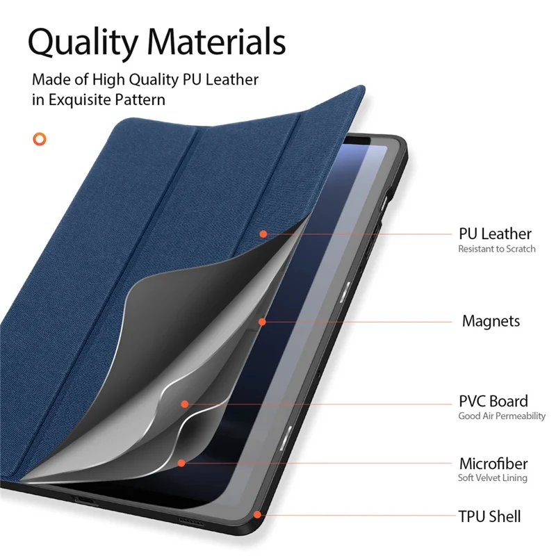 DUX DUCIS Domo Series för Samsung Galaxy Tab S10 Lite / S10 FE / Tab S9 FE Fodral Tri-Fold Ställ Läder Smart Folio Surfplatta Fodral - Blå