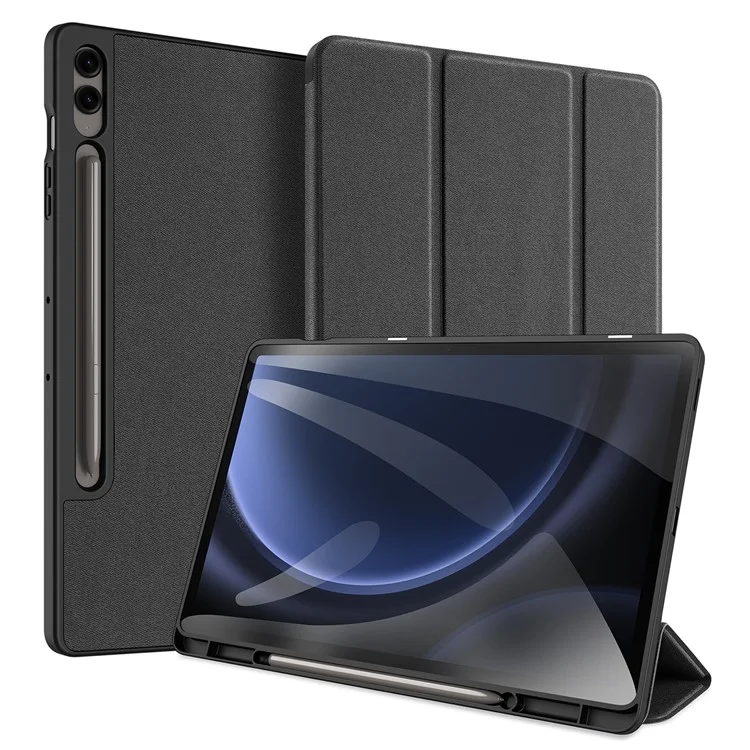 DUX DUCIS Domo Series pour Samsung Galaxy Tab S9 FE+ Étui de support à triple pli Couverture intelligente en cuir d'affaires pour tablette - Noir