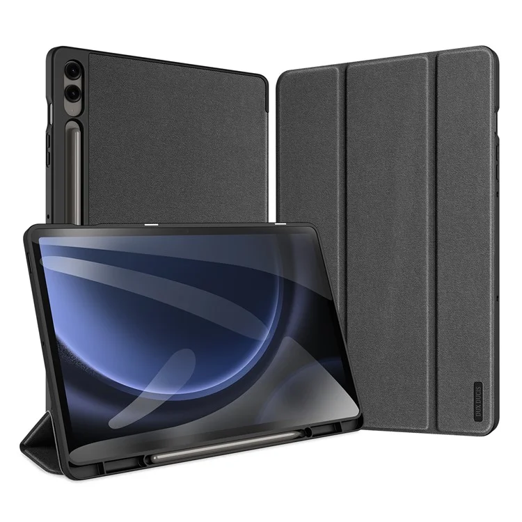 DUX DUCIS Domo Series pour Samsung Galaxy Tab S9 FE+ Étui de support à triple pli Couverture intelligente en cuir d'affaires pour tablette - Noir