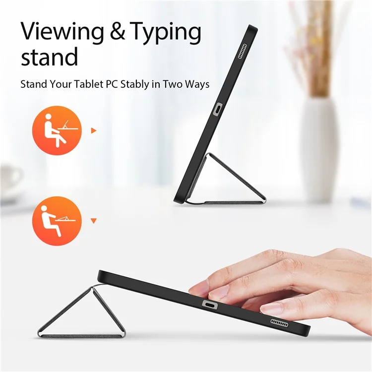 DUX DUCIS Domo Series pour Samsung Galaxy Tab S9 FE+ Étui de support à triple pli Couverture intelligente en cuir d'affaires pour tablette - Noir