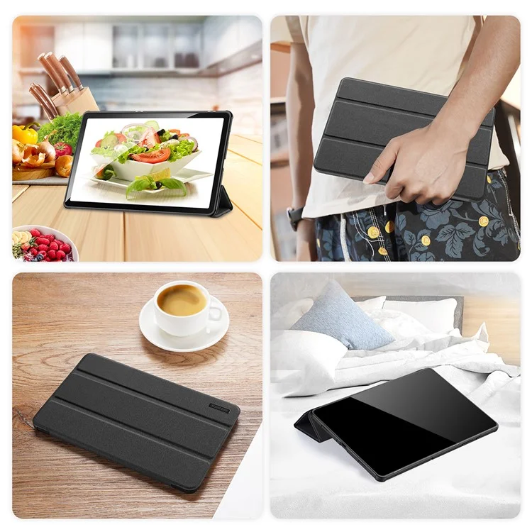 Serie Dux Ducis Domo Para Samsung Galaxy Tab S9 Fe+ Tri-fold Stand Case de Cuero Negocio Smart Tablet Tape - Negro