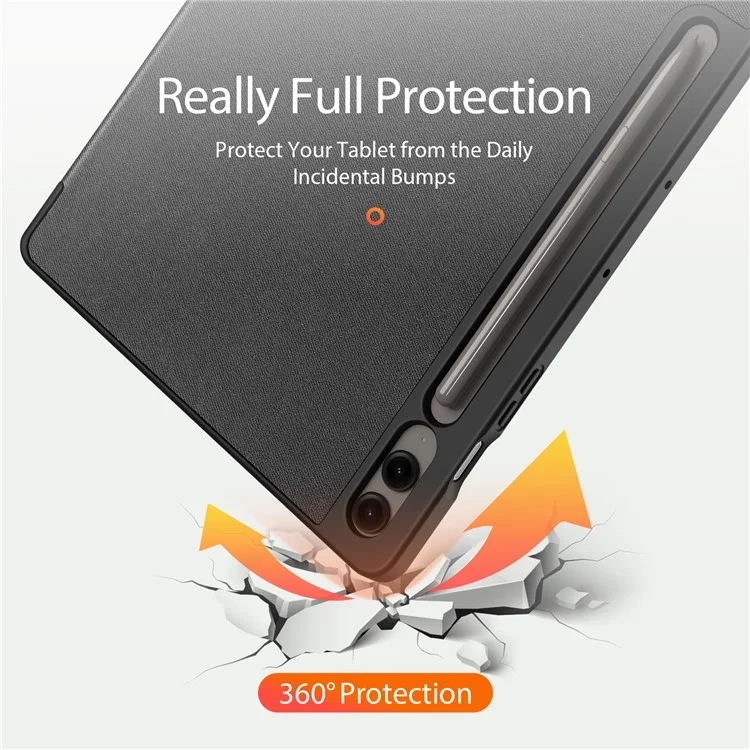 DUX DUCIS Domo Series pour Samsung Galaxy Tab S9 FE+ Étui de support à triple pli Couverture intelligente en cuir d'affaires pour tablette - Noir